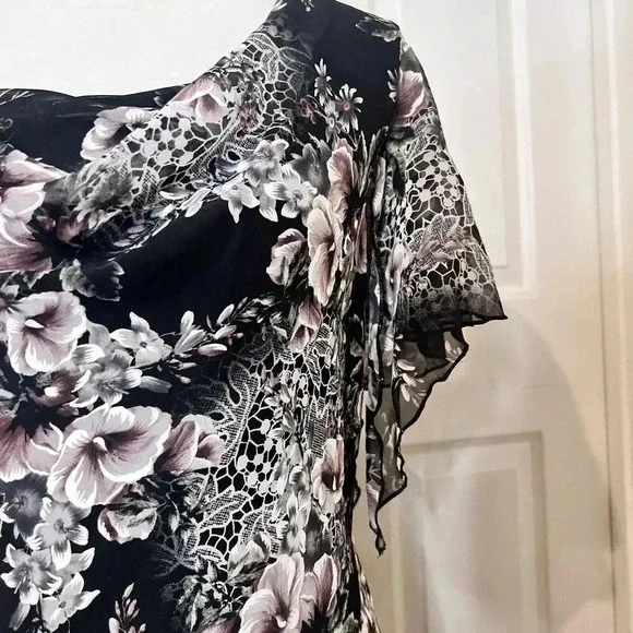 VTG Signature Robbie Bee Womens Floral Asymmetrical Midi Dress 14W Fairy Goth - Picture 7 of 14